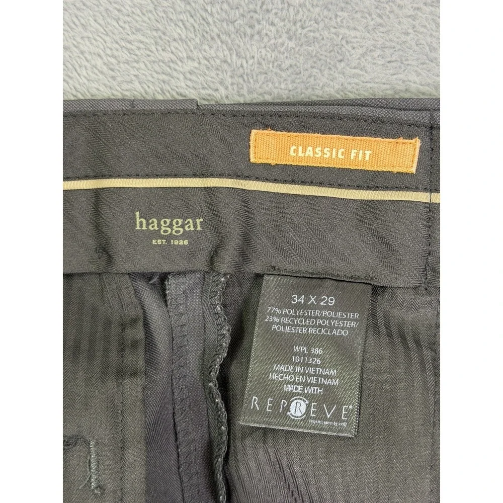Haggar Dress‎ Pants Mens 34x29 Gray Pleated Straight Classic Fit Cuffed Mid Rise